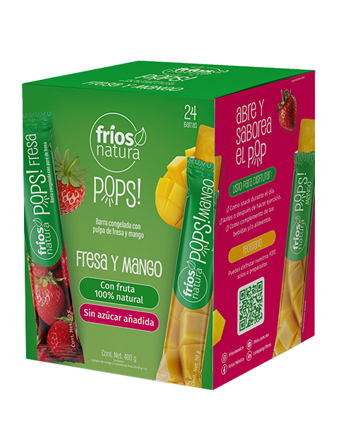 Frios Natura Pops Con Fríos Natura Pops, cada momento sabe a fruta fresca.
Elaborados 100 % con fruta mexicana, sin azúcares añadidos, sin colorantes ni saborizantes artificiales, son la forma más natural de disfrutar un snack congelado lleno de sabor y ligereza Con menos de 25 kcal por porción, son prácticos, ligeros y perfectos para acompañarte en cualquier momento del día: después de hacer ejercicio, en la escuela, en la oficina o como complemento refrescante de tus bebidas y comidas favoritas.
Naturalmente deliciosos, simplemente irresistibles. Beneficios Hechos con fruta 100% mexicana Sin azúcaresañadidos Sin colorantes, saborizantes,ni conservadores artificiales Con frutade temporadatodo el año Prácticos Con menos de 25 kcalpor porción Hechos con fruta 100% mexicana Sin azúcaresañadidos Sin colorantes, saborizantes,ni conservadores artificiales Con frutade temporadatodo el año Prácticos Con menosde 25 kcalpor porción Frutas Presentaciones 8 piezas
3 pzs de fresa y
5 pzs de mango
de 50 g cada una 24 piezas 10 pzs de fresa y 14 pzas de mango de 50 g cada una. Recetario Parfair Ver más Licuado Ver más Congelada Loca Ver más ¡SíGUENOS! Política de privacidad Copyright © 2025 frios.com.mxAll right reserved Consulta términos y condiciones ¡SÍGUENOS! Política de privacidad Copyright © 2025 frios.com.mxAll right reserved Consulta términos y condiciones