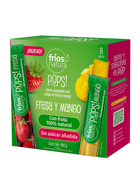 Frios Natura Pops Con Fríos Natura Pops, cada momento sabe a fruta fresca.
Elaborados 100 % con fruta mexicana, sin azúcares añadidos, sin colorantes ni saborizantes artificiales, son la forma más natural de disfrutar un snack congelado lleno de sabor y ligereza Con menos de 25 kcal por porción, son prácticos, ligeros y perfectos para acompañarte en cualquier momento del día: después de hacer ejercicio, en la escuela, en la oficina o como complemento refrescante de tus bebidas y comidas favoritas.
Naturalmente deliciosos, simplemente irresistibles. Beneficios Hechos con fruta 100% mexicana Sin azúcaresañadidos Sin colorantes, saborizantes,ni conservadores artificiales Con frutade temporadatodo el año Prácticos Con menos de 25 kcalpor porción Hechos con fruta 100% mexicana Sin azúcaresañadidos Sin colorantes, saborizantes,ni conservadores artificiales Con frutade temporadatodo el año Prácticos Con menosde 25 kcalpor porción Frutas Presentaciones 8 piezas
3 pzs de fresa y
5 pzs de mango
de 50 g cada una 24 piezas 10 pzs de fresa y 14 pzas de mango de 50 g cada una. Recetario Parfair Ver más Licuado Ver más Congelada Loca Ver más ¡SíGUENOS! Política de privacidad Copyright © 2025 frios.com.mxAll right reserved Consulta términos y condiciones ¡SÍGUENOS! Política de privacidad Copyright © 2025 frios.com.mxAll right reserved Consulta términos y condiciones