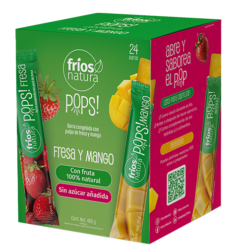 Frios Natura Pops Con Fríos Natura Pops, cada momento sabe a fruta fresca.
Elaborados 100 % con fruta mexicana, sin azúcares añadidos, sin colorantes ni saborizantes artificiales, son la forma más natural de disfrutar un snack congelado lleno de sabor y ligereza Con menos de 25 kcal por porción, son prácticos, ligeros y perfectos para acompañarte en cualquier momento del día: después de hacer ejercicio, en la escuela, en la oficina o como complemento refrescante de tus bebidas y comidas favoritas.
Naturalmente deliciosos, simplemente irresistibles. Beneficios Hechos con fruta 100% mexicana Sin azúcaresañadidos Sin colorantes, saborizantes,ni conservadores artificiales Con frutade temporadatodo el año Prácticos Con menos de 25 kcalpor porción Hechos con fruta 100% mexicana Sin azúcaresañadidos Sin colorantes, saborizantes,ni conservadores artificiales Con frutade temporadatodo el año Prácticos Con menosde 25 kcalpor porción Frutas Presentaciones Pops individualesMango - Fresa Caja 8 pzasMango - Fresa Caja 8 pzasMango - Fresa​ Caja 24 pzasMango - Fresa Soluciones naturalesque se venden solas Contamos con planes de impulso
para nuevos puntos de venta Soluciones naturalesque se venden solas Contamos con planes de impulso
para nuevos puntos de venta Recetario Parfair Ver más Licuado Ver más Congelada Loca Ver más ¡SíGUENOS! Política de privacidad Copyright © 2025 frios.com.mxAll right reserved Consulta términos y condiciones ¡SÍGUENOS! Política de privacidad Copyright © 2025 frios.com.mxAll right reserved Consulta términos y condiciones Pops individualesMango - Fresa Caja 8 pzasMango - Fresa Caja 8 pzasMango - Fresa​ Caja 24 pzasMango - Fresa